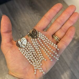 Wild Fable Gold Heart Pearl Tassel Dangle Earrings Statement Glamorous